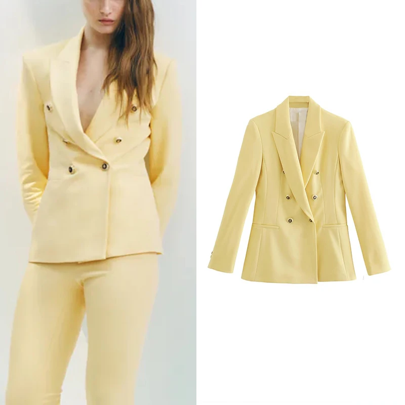 

Женский винтажный блейзер с отложным воротником и карманами