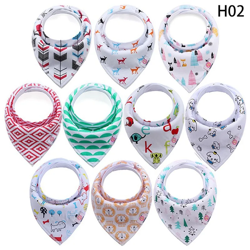 

10pcs Cartoon Print Saliva Towel Baby Boys Girls Feeding Apron Baby Bibs Triangle Cotton Bibs Cotton Bandana Bibs