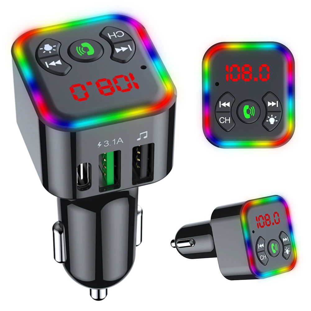 

3.1A Car Bluetooth-Compatible Transmitter Fast Charger Wireless MP3 Player Stereo FM Audio Receiver Handsfree Auto TF Card USB