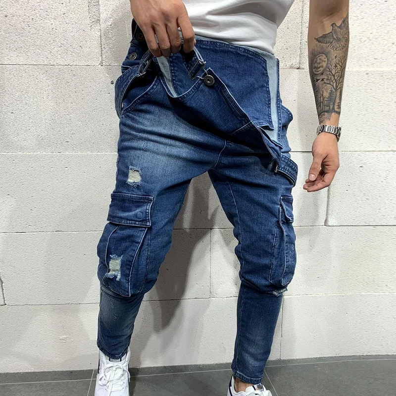CYSINCOS Модные мужские рваные джинсы комбинезоны Hi Street Distressed Denim bib осенние штаны на