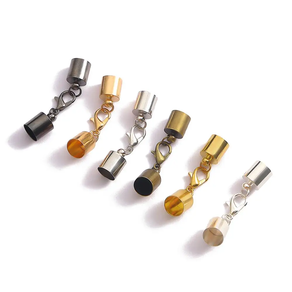 

10pcs/lot Multiple Colour Leather Cord Bracelet Lobster Clasps Hooks Crimp End Tip Caps Connectors For Jewelry Making Findings