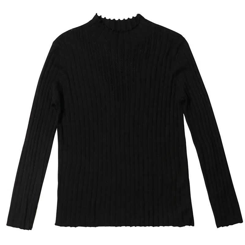 

Wool knitted bottom sweater in autumn winter 2020 looks thin women's long sleeve half high collar hollow out sweater