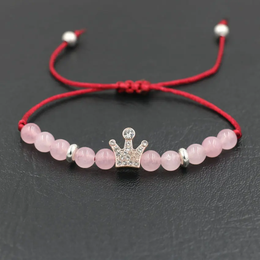 Минималистский Циркон Корона из розового золота бусины розовых камней Браслет