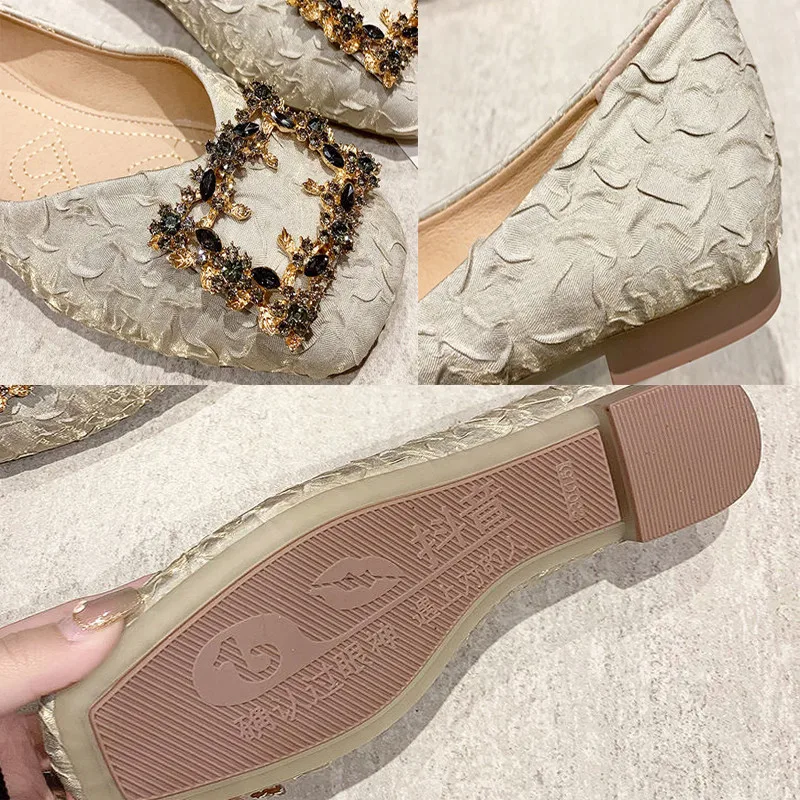 

Women Flats Wedding Shoes Rhinestone Pointed Toes Cryatal Shoes Flat Slip On Loafers Ballet Luxury Metal Decoration Party Shoes