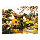 Роспись по холсту Деревушка у реки по номерам с красками по 3 мл+ кисти+инстр+крепёж, 3040 см