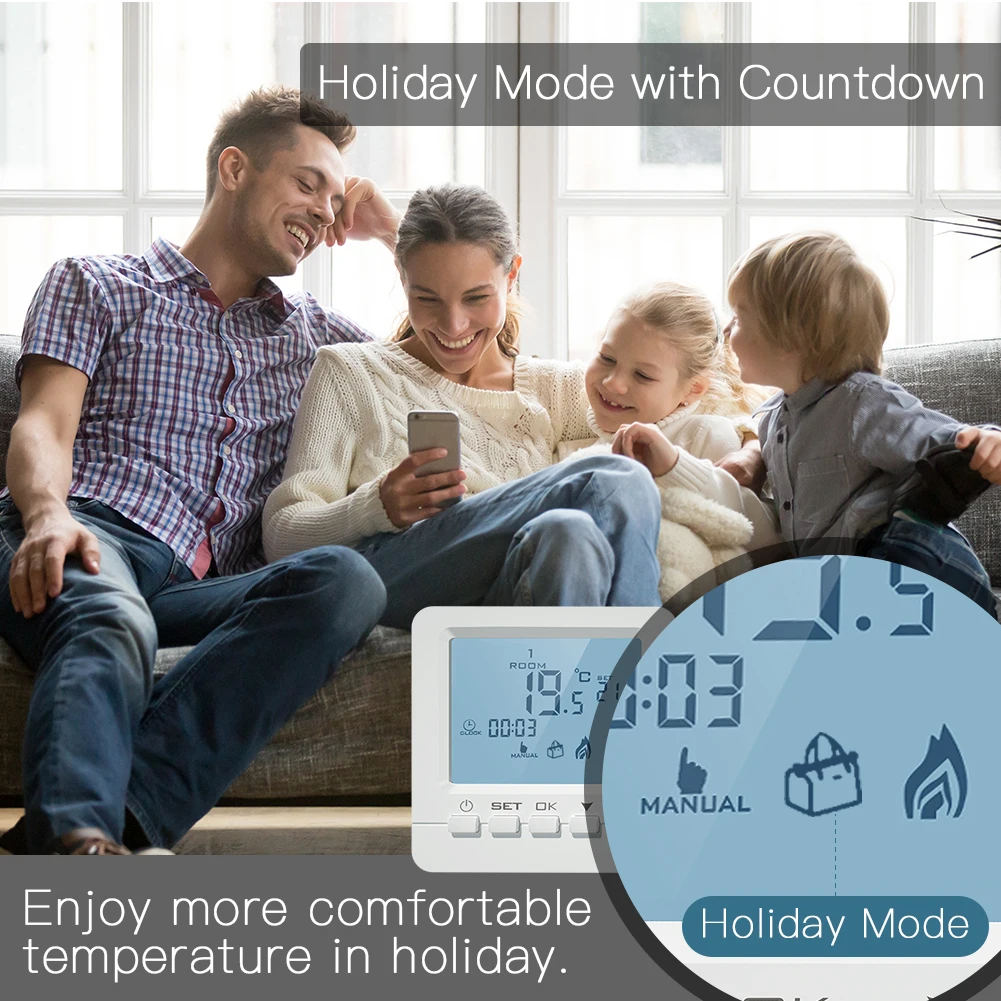 

Battery Powered Programmable Home Wall-mounted Temperature Controller Thermostat Heating Cooling Control with Sensor