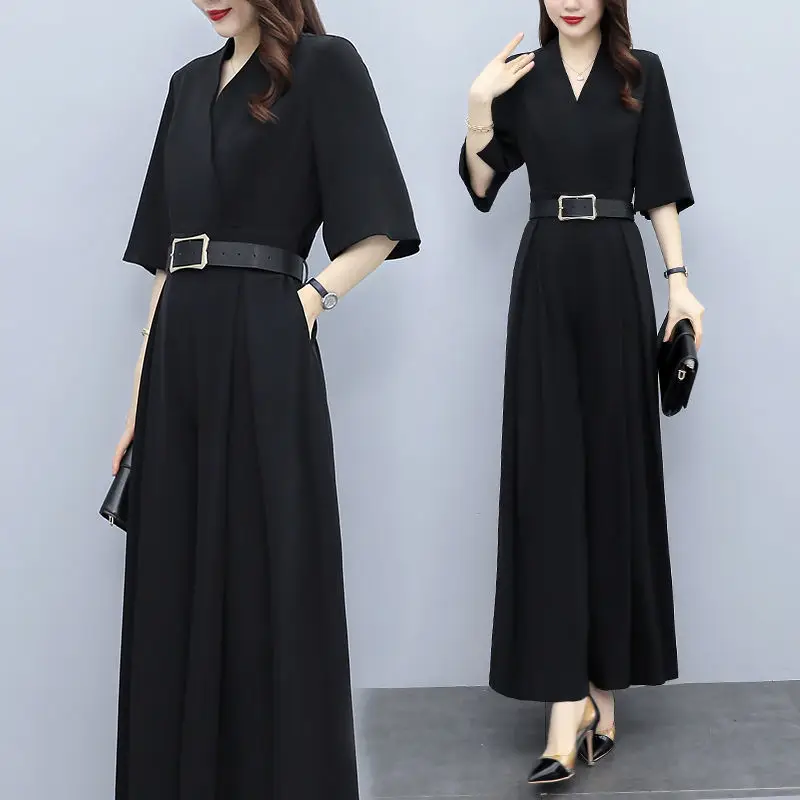

Design Office Lady High Waist Slim Wide Leg Jumpsuit Suit Korean Style One Piece Pants Combinaison Femme Rompers Womens Jumpsuit