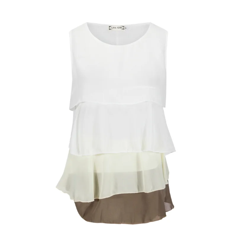 

Style Female Chiffon Sleeveless Summer Fashion Tank Solid 2022 Casual Blouses Cool Ruffles Women Tees White New Tops O Neck Colo