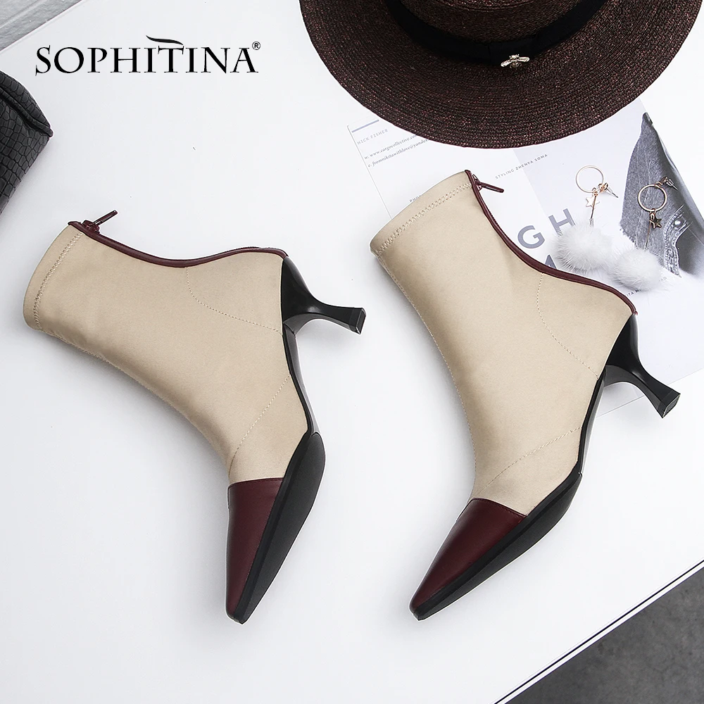 SOPHITINA/новые зимние женские ботинки с квадратным носком на тонком высоком каблуке