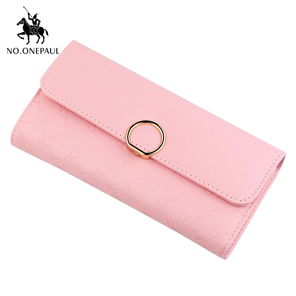 Женский удлиненный клатч NO.ONEPAUL черный вместительный кошелек двойного сложения