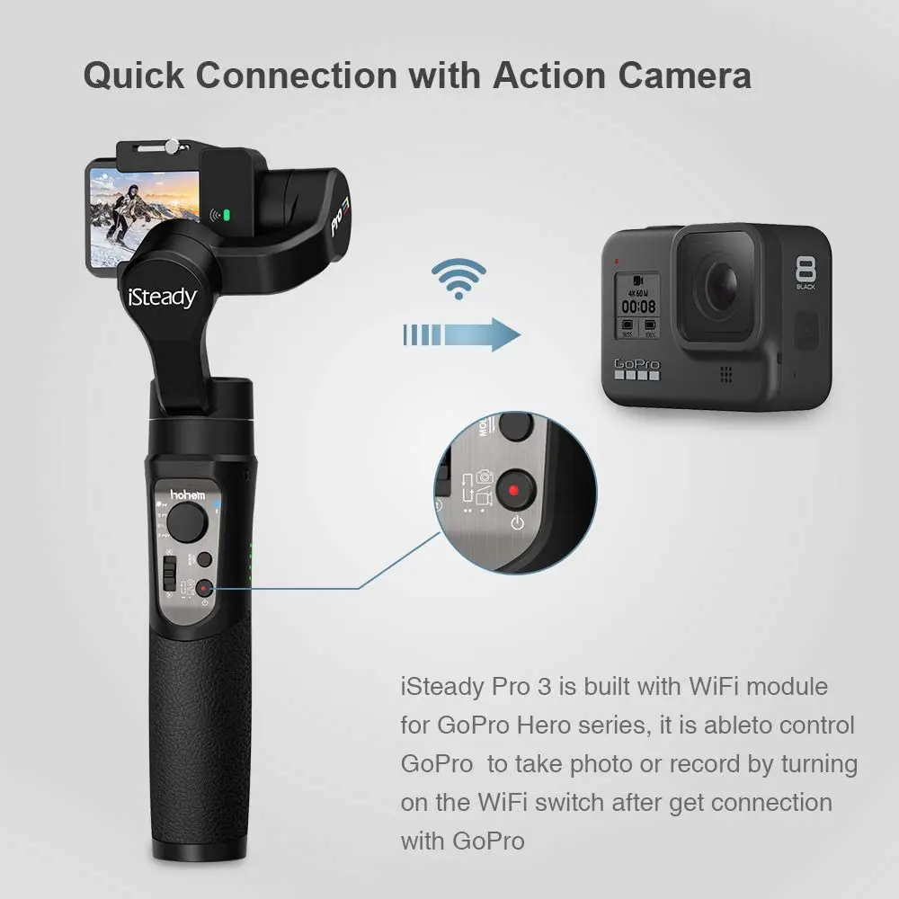 3 осевой шарнирный стабилизатор для Gopro 8/7/6/5/4 Osmo Action и других экшн камер Hohem iSteady Pro