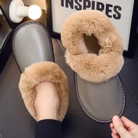 flat heels women house slippers winter leather cotton indoor couples footwear soft comfort faux fur warm plush female slippers