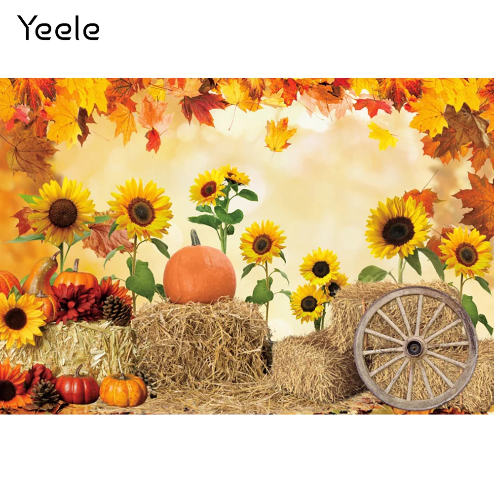 Осенний фон для фотосъемки Yeele со стогом сена подсолнухом детский портрет колесо