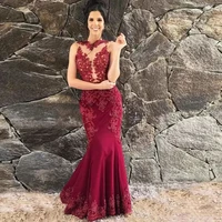 burgundy dark red mother of the bride dress mermaid illusion bodice beading appliques modern luxury evening gowns banquet party