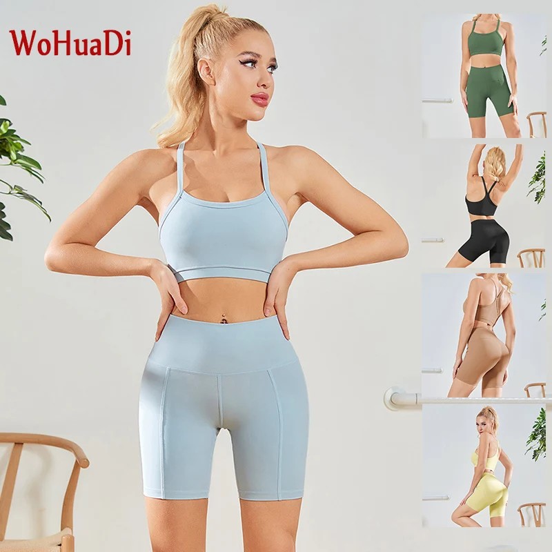 

WOHUADI 2021 Seamless Yoga Set Fitness Shorts Workout Clothes For Women Gym Clothing Yoga Sport Set Sexy Women Colthing