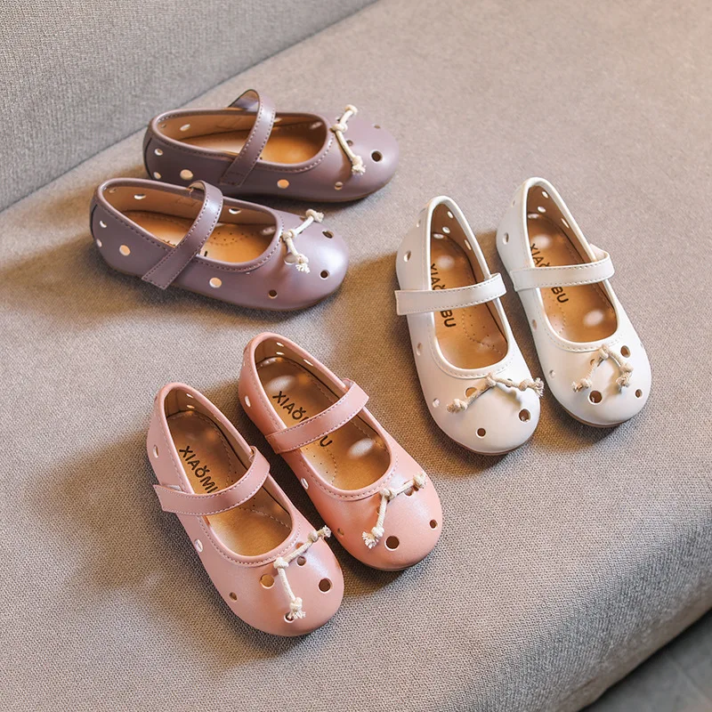 Весенняя детская обувь принцессы Обувь из искусственной кожи на плоской подошве