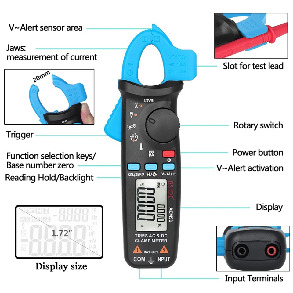 BSIDE True Clamp Meter 1mA Plier Ammeter Professional Car repair Digital Multimeter DC AC Temp Tester | Инструменты