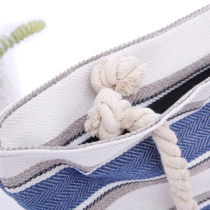 

2021 New Canvas Handbag For Women Large Capacity Striped Printing Simple Shouder Bags Female Beach Tote Bag Portable Dorpship