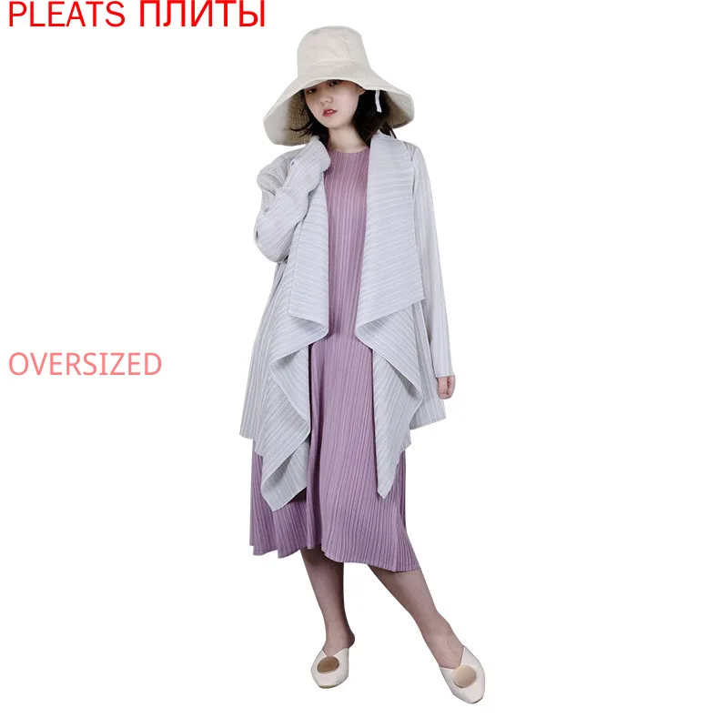 

Miyake Women's New Versatile Coat Long Sleeve with Lapel Temperament Fashion Irregular Women's Shawl Cardigan