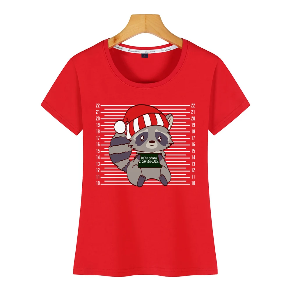 Tops T Shirt Women forest raccoon dear santa i can explain naughty Hip Hop Vintage Custom Female Tshirt | Женская одежда
