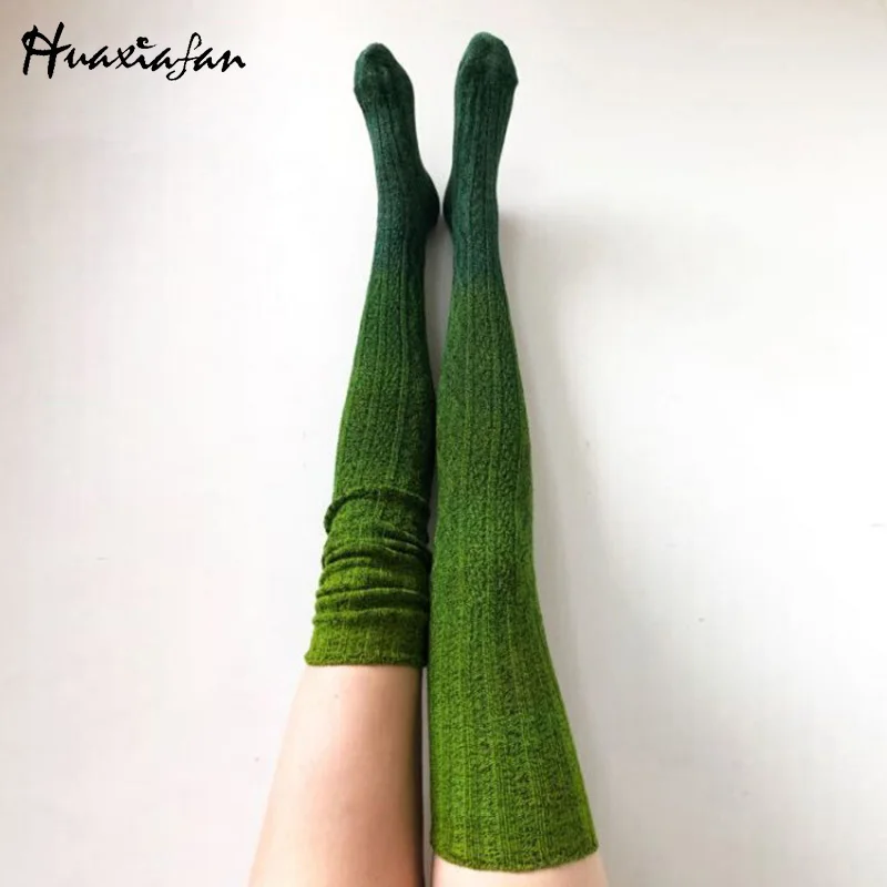 

Huaxiafan Tie-dyed Knitted Stockings Women Warm Socks Over Knee Lady Soft Thick Stockings Home Female 2020 Winter Christmas Gift
