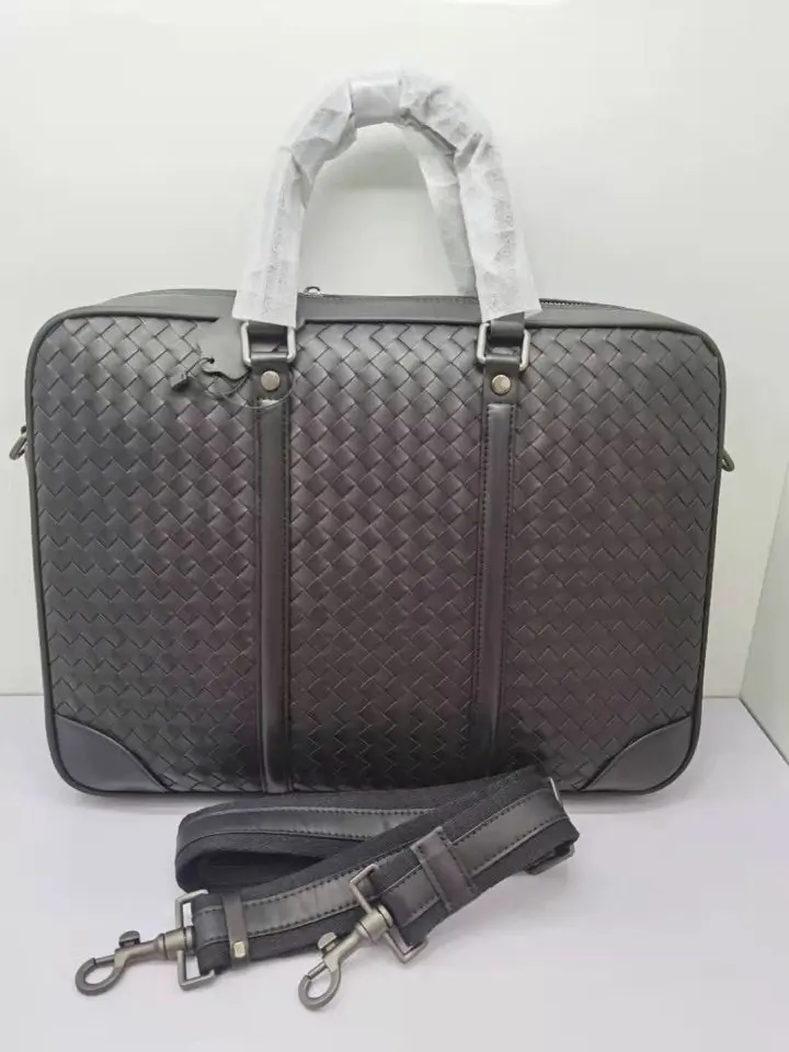 

2022 new men's leather woven business briefcase leather business bag casual handbag shoulder bag messenger bag