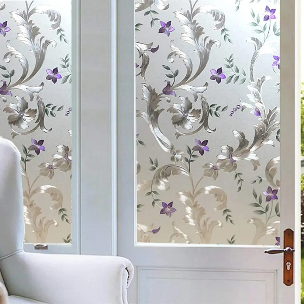 Цветочная матовая самоклеящаяся декоративная оконная пленка статическая липкая