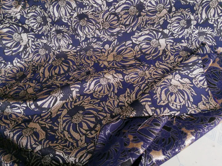 

free ship 100% viscose jacquard fabric navy bakcground with floral 59" wide