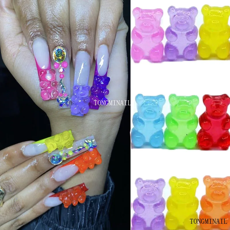 

20Pcs/Lot Kawaii Resin Nail Art Charms Happy Flower/Jelly Gummy Bear/ Mix Sweet Candy 3D Nail Decoration Luxury Nail Decor B05