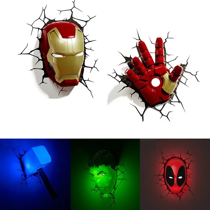 Креативный 3D светодиодный настенный светильник Marvel декор серии Мстители