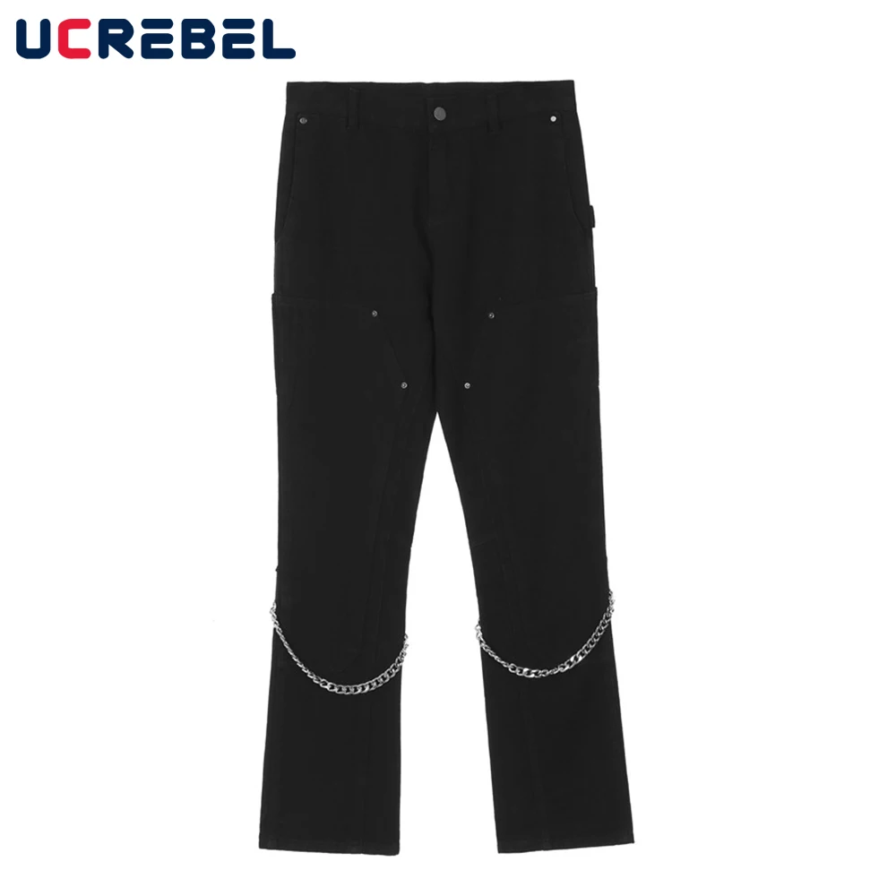 

Chain Decoration Denim Pants Mens High Street Flared Pants Streetwear Casual Jeans Trousers Men