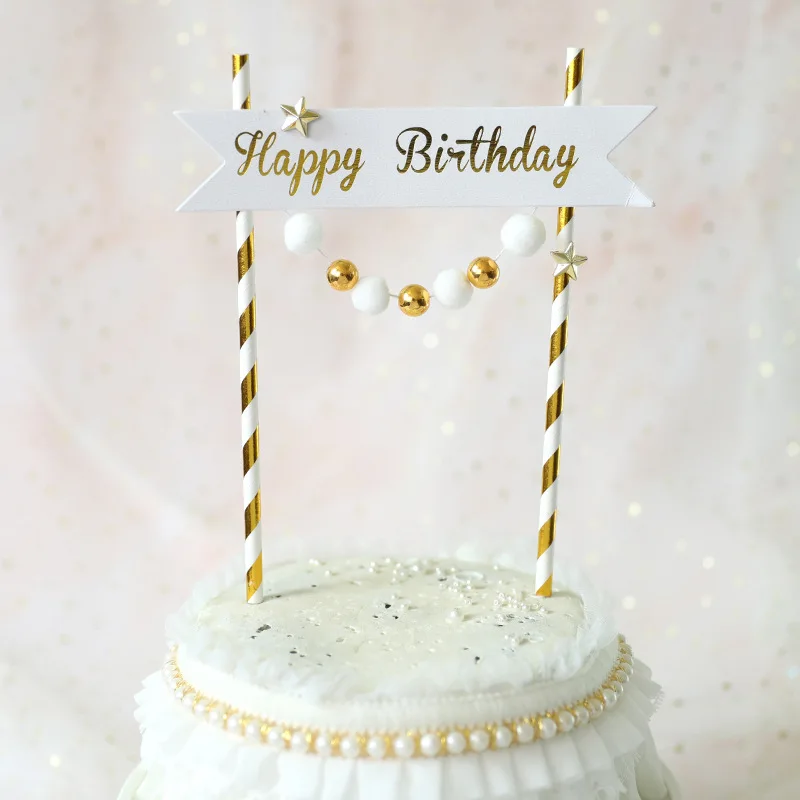 

Royal Platinum Gold Banner Flag Gold Ball Star Happy Birthday Cake Topper Love Crown Decorations Party Supplies Kids Favors