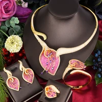 luxury lily flower bridal necklace bracelet earring ring jewelry set for ladies women wedding african cz dubai accessories