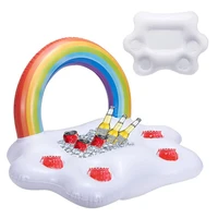 inflatable pool float food storage tray for fruit beer drinking float table summer beach swimming ring rainbow cloud cup holder