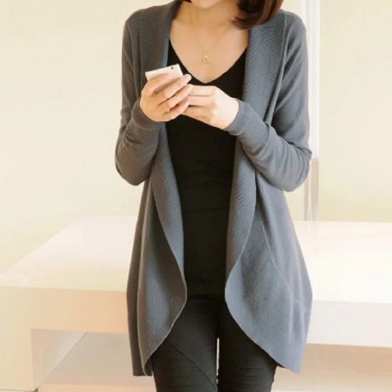 

2021 Autumn Winter New Women Long Sleeve Knitted Sweater Casual Solid Scarf Collar Cardigans Sweaters