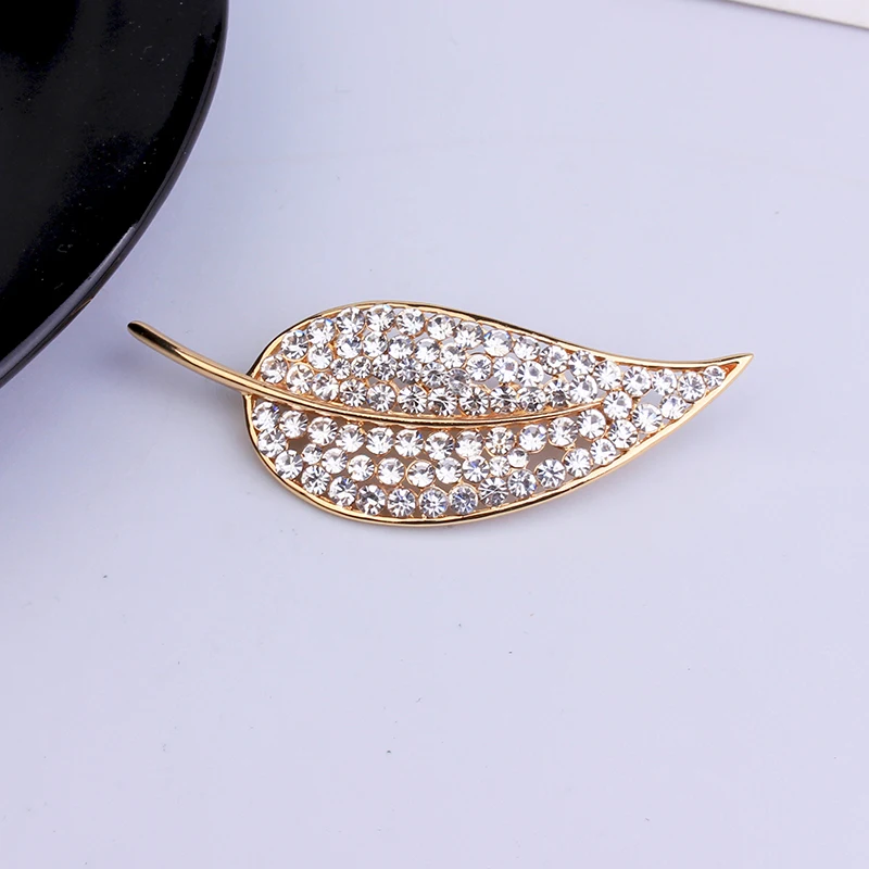 Модная Золотая брошь со стразами булавка броши в форме листа офисные булавки для