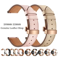 20mm 22mm genuine leather strap rose gold butterfly buckle band for samsung galaxy active2 42mm gear s3 amazfit gts smart watch