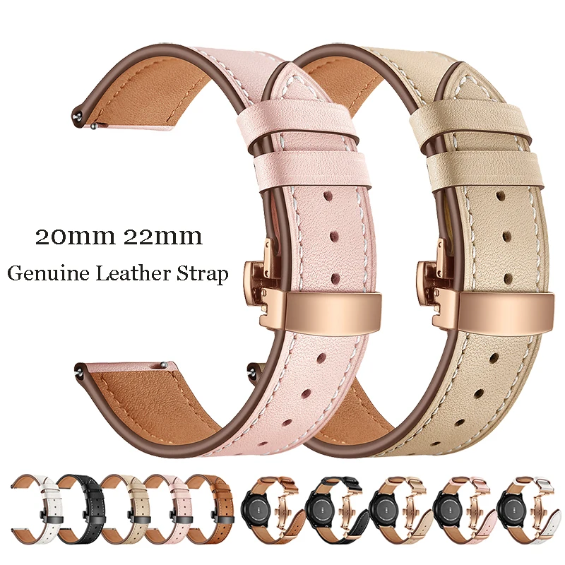 20 мм 22 ремешок из натуральной кожи розовое золото бабочка Пряжка для Samsung Galaxy Active2