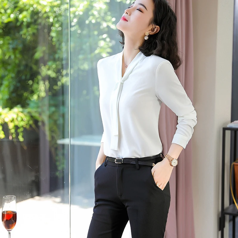 Женские рубашки с галстуком Lenshin мягкая и яркая офисная одежда бантом женские