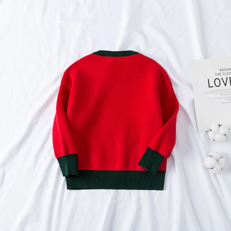 

2021 New Winter Christmas Sweaters Xmas Ribbed Top Warm Santa Claus Embroidery Kids Sweatshirt Gift