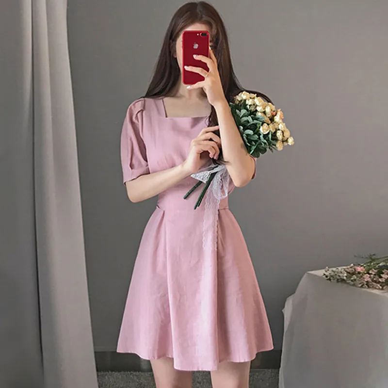 Французский шик нежные женские короткие пышные рукава квадратный вырез тонкая