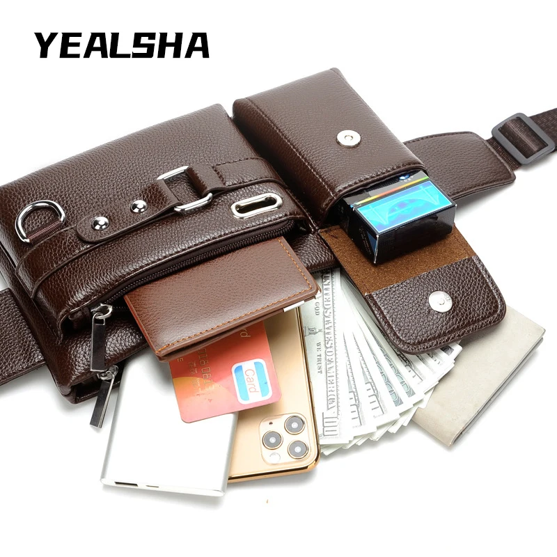 

Chest Bag Men's Leather Waterproof Waist Bag New Fashion Large-Capacity Multifunctional Messenger Bag