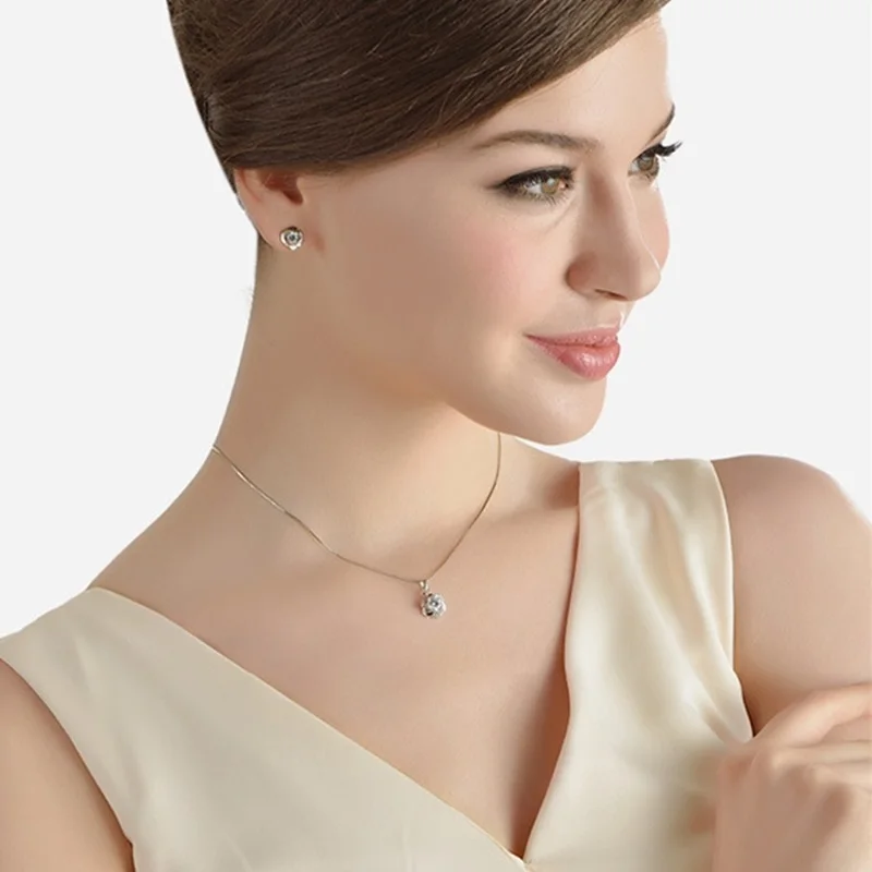 OMHXZJ Wholesale European Fashion Woman Girl Party Wedding Gift Amethyst AAA Zircon 18KT White Gold Necklace Pendant Charm CA256 | Украшения