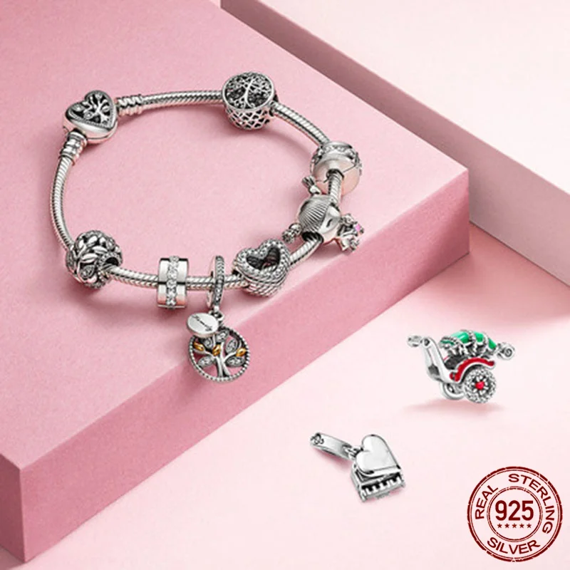 

Genuine 925 Sterling Rickshaw Charms Enamel Beads Fit Original 3mm Bracelet&Bangle Making Fashion DIY Jewelry For Women