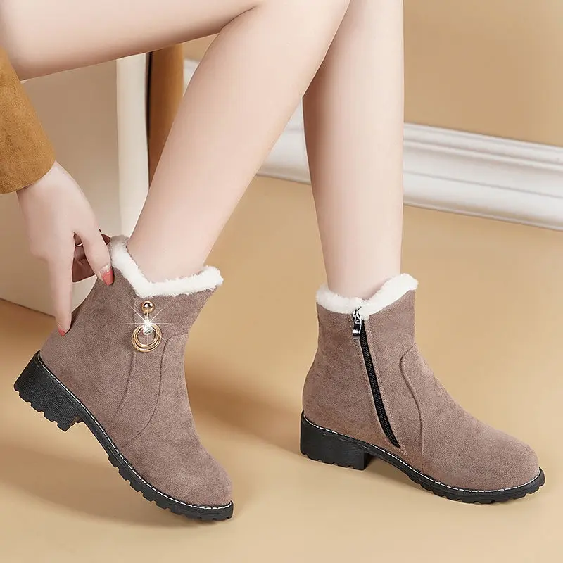 

New Women Boots Winter outdoor keep Warm Fur Boots Waterproof Women's Snow Boots Thick heel with round head short boot 2019