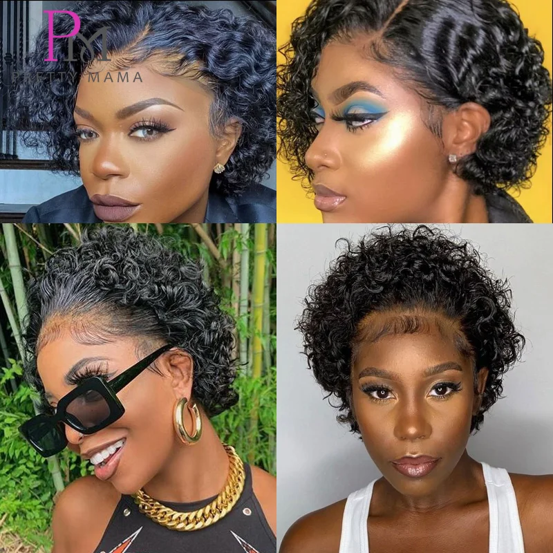 Парики фея человеческие волосы дешевый короткий вьющийся парик без клея