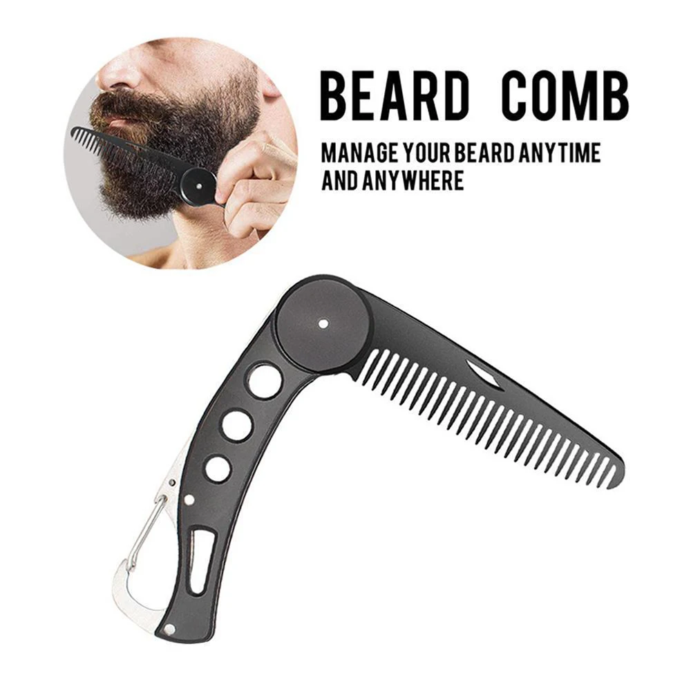 

1pcs Men Black Folding Beard Comb Pocket Comb Beauty Hairdressing Tool Beard Shaping Template Stainless Steel Comb