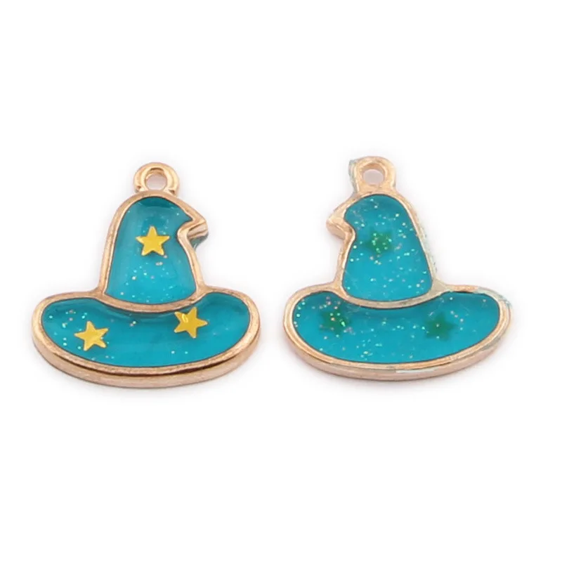10 шт./партия эмалированная Волшебная Шляпа Тыква призрак шапка волшебника Подвески Хэллоуин Праздник серии dly ювелирные изделия кулон сплав фестиваль подарки - Окраска металла: Magic Hat Blue