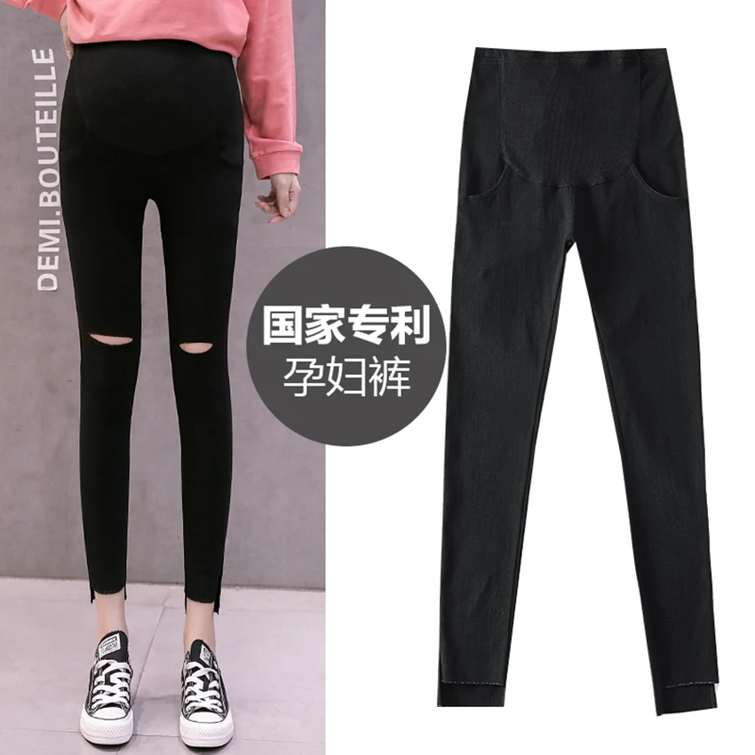 Broken hole maternity pants magic stomach lift furry split nine fashion wear bottoming high elastic pregnancy | Мать и ребенок