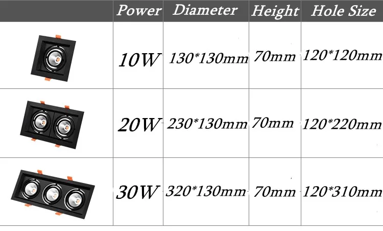 Светодиодный точечный светильник квадратная утопленная лампа COB 10 Вт 20 30